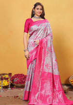 Load image into Gallery viewer, Grey Kanjivaram Silk Saree With Blouse