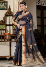 Load image into Gallery viewer, Grey Linen Saree With Blouse
