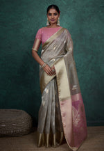Load image into Gallery viewer, Grey Linen Saree With Blouse