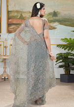 Load image into Gallery viewer, Grey Net Saree With Blouse