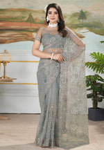 Load image into Gallery viewer, Grey Net Saree With Blouse