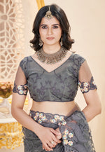 Load image into Gallery viewer, Grey Net Saree With Blouse