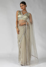 Load image into Gallery viewer, Grey Net Saree With Blouse