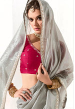 Load image into Gallery viewer, Grey Organza Saree With Blouse