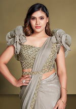 Load image into Gallery viewer, Grey Satin Silk Designer Saree