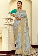 Load image into Gallery viewer, Grey Silk Saree With Blouse