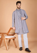 Load image into Gallery viewer, Grey Viscose Kurta Pajama With Stole