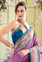 Load image into Gallery viewer, Lavender Banarasi Silk Saree