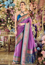 Load image into Gallery viewer, Lavender Banarasi Silk Saree