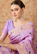 Load image into Gallery viewer, Lavender Banarasi Silk Saree