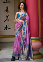 Load image into Gallery viewer, Lavender Banarasi Silk Saree With Blouse
