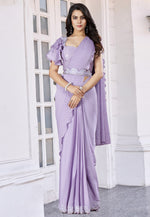 Load image into Gallery viewer, Lavender Crepe Lehenga Saree