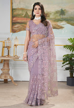Load image into Gallery viewer, Lavender Net Saree With Blouse