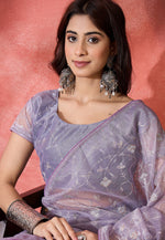 Load image into Gallery viewer, Lavender Net Saree With Blouse