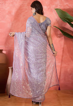 Load image into Gallery viewer, Lavender Net Saree With Blouse