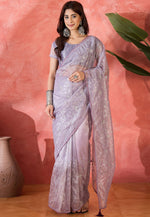 Load image into Gallery viewer, Lavender Net Saree With Blouse