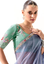 Load image into Gallery viewer, Lavender Organza Saree With Blouse