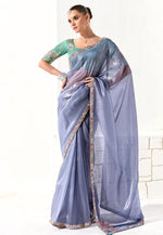 Load image into Gallery viewer, Lavender Organza Saree With Blouse