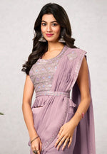 Load image into Gallery viewer, Lavender Shimmer Georgette Saree With Blouse