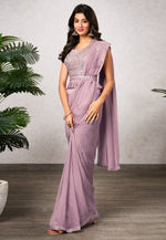 Load image into Gallery viewer, Lavender Shimmer Georgette Saree With Blouse