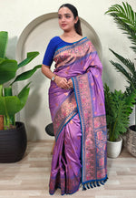 Load image into Gallery viewer, Lavender Silk Paithani Saree