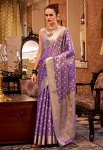 Load image into Gallery viewer, Lavender Tissue Silk Saree With Blouse