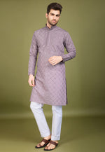 Load image into Gallery viewer, Lavender Viscose Kurta Pajama With Stole