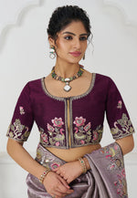 Load image into Gallery viewer, Lavender Viscose Saree With Blouse