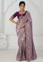 Load image into Gallery viewer, Lavender Viscose Saree With Blouse