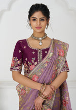 Load image into Gallery viewer, Lavender Viscose Saree With Blouse