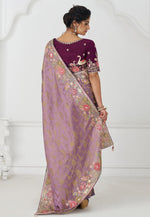 Load image into Gallery viewer, Lavender Viscose Saree With Blouse