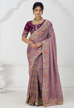 Load image into Gallery viewer, Lavender Viscose Saree With Blouse