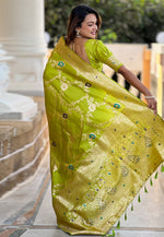 Load image into Gallery viewer, Light Green Banarasi Silk Saree