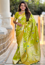 Load image into Gallery viewer, Light Green Banarasi Silk Saree