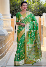 Load image into Gallery viewer, Light Green Banarasi Silk Saree With Blouse