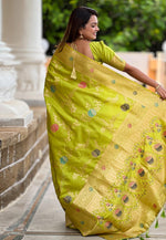 Load image into Gallery viewer, Light Green Banarasi Silk Saree With Blouse