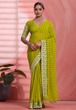 Load image into Gallery viewer, Light Green Chiffon Saree With Blouse
