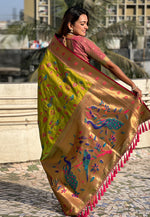 Load image into Gallery viewer, Light Green Silk Paithani Saree