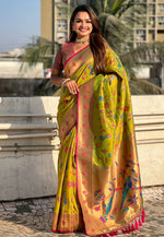 Load image into Gallery viewer, Light Green Silk Paithani Saree