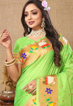 Load image into Gallery viewer, Light Green Silk Saree With Blouse