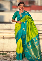 Load image into Gallery viewer, Light Green Silk Saree With Blouse
