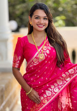 Load image into Gallery viewer, Magenta Banarasi Silk Saree