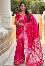 Load image into Gallery viewer, Magenta Banarasi Silk Saree