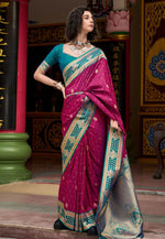 Load image into Gallery viewer, Magenta Banarasi Silk Saree