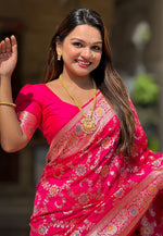 Load image into Gallery viewer, Magenta Banarasi Silk Saree With Blouse