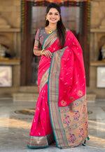 Load image into Gallery viewer, Magenta Banarasi Silk Saree With Blouse