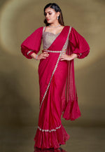Load image into Gallery viewer, Magenta Crepe Saree With Blouse