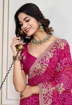 Load image into Gallery viewer, Magenta Georgette Bandhani Print Saree