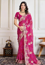 Load image into Gallery viewer, Magenta Georgette Bandhani Print Saree