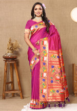 Load image into Gallery viewer, Magenta Silk Paithani Saree